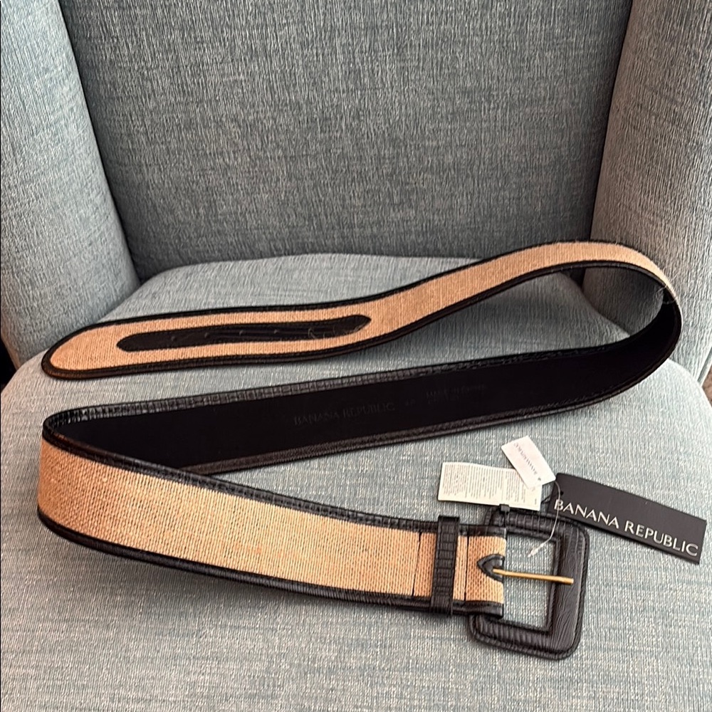 Banana Republic Tan Canvas and Black Leather Belt